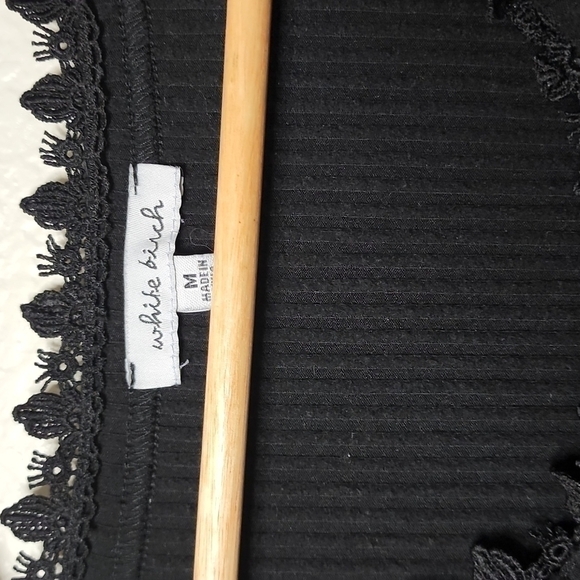 White Birch - Long Sleeve Solid Rib Knit Lace Trim Button Up Henley Top - Picture 5 of 8